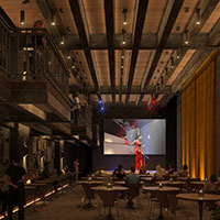 Dining Room with a singer performing on stage