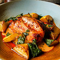 Chicken with Potatoes around it